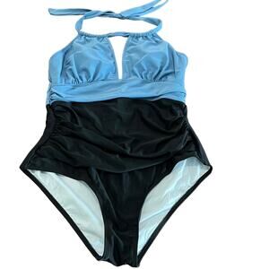 B2prity Blue/Black Slimming Halter One Piece Swimsuit Woman Size Large
